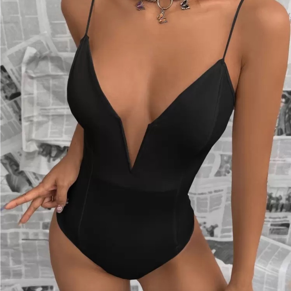 Black Plunge Bodycon Bodysuit